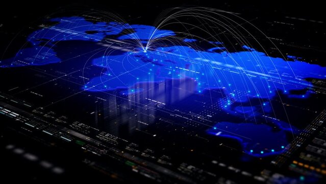 Global connectivity from Paris, France to other major cities around the world. Technology and network connection, trading and traveling concept.