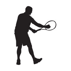 Male court tennis player vector silhouette.