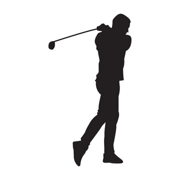 Golf male player isolated vector silhouette. 