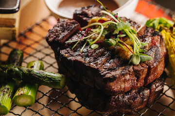 grilled pork steak with vegetables