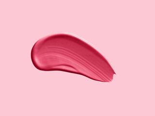 Aesthetic texture of red magenta liquid cosmetic lipstick. Demonstration red magenta color of 2023 Viva Magenta in makeup and cosmetic. Abstract background brush strokes of red magenta tinted cream