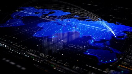 Global connectivity from Seoul, South Korea to other major cities around the world. Technology and network connection, trading and traveling concept.