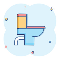 Toilet bowl icon in comic style. Hygiene cartoon vector illustration on isolated background. WC restroom splash effect sign business concept.