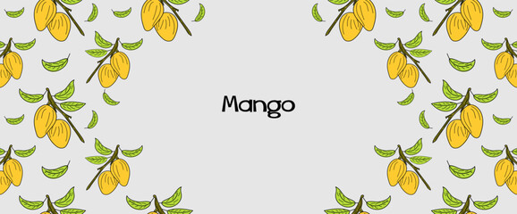 Mango background with leaves. Mango background with copy space for banner, decoration, packaging etc. Flat colored illustration. vector eps10