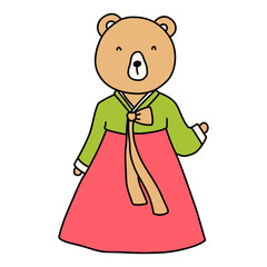 bear, animal character waering hanbok, Korean traditional costume Hanbok