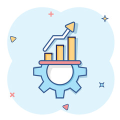 Productivity icon in comic style. Process strategy cartoon vector illustration on isolated background. Seo analytics splash effect sign business concept.