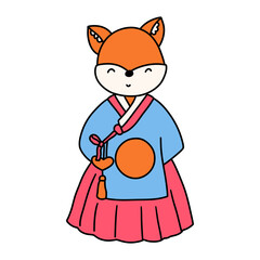 fox, animal character waering hanbok, Korean traditional costume Hanbok