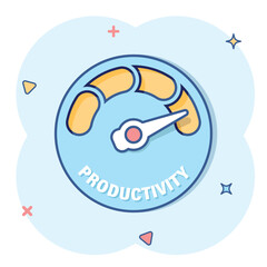 Productivity icon in comic style. Process strategy cartoon vector illustration on isolated background. Seo analytics splash effect sign business concept.