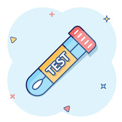 Coronavirus test icon in comic style. covid-19 cartoon vector illustration on isolated background. Medical diagnostic splash effect sign business concept.