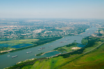 Aerial view of Rostov-on-Don and River Don. Russia