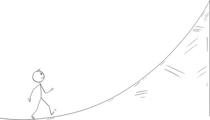 Person Walking Up on the Top, Vector Cartoon Stick Figure Illustration