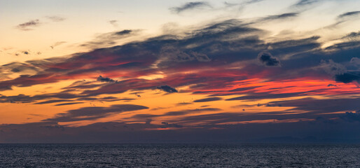 Fototapeta na wymiar Sunset over Sea, Barcelona, Spain, Europe