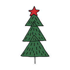 Christmas tree hand drawn clipart. Spruce doodle. Single element for card, print, web, design, decor