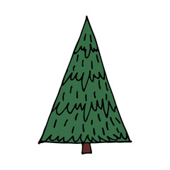 Christmas tree hand drawn clipart. Spruce doodle. Single element for card, print, web, design, decor