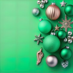 Christmas decorations against a green background. Great for banners, ads, cards and more.	
