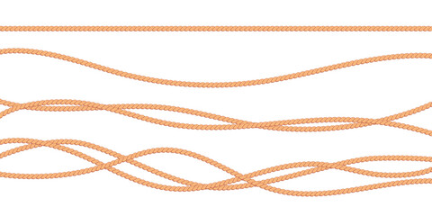 Vector illustration of jute cords isolated on white background. Realistic vintage ropes decoration elements.
