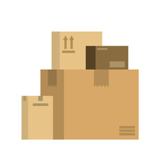 Pile of boxes. Package delivery. Various mail shipping boxes. Stockpile of goods. Sealed boxes ready for distribution. Shopping. Shipping gifts for holidays. Cardboard. Brown box. Vector illustration.