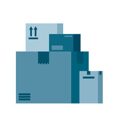 Pile of boxes. Package delivery. Various mail shipping boxes. Stockpile of goods. Sealed boxes ready for distribution. Shopping. Shipping gifts for holidays. Blue boxes. Vector illustration.