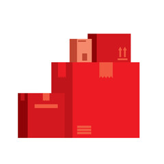 Pile of boxes. Package delivery. Various mail shipping boxes. Stockpile of goods. Sealed boxes ready for distribution. Shopping. Shipping gifts for holidays. Red boxes. Vector illustration.