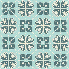 Ornate trendy design ceramic tile blue color, Arabic style decorative wall decoration, vector illustration