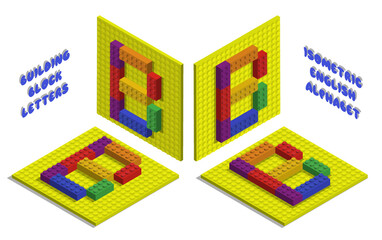 Isometric toy bricks of letter B. Letter from blocks for children poster and games. ABC typography. Realistic 3D vector isolated on white background