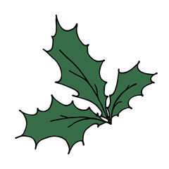 Hand drawn Christmas and New Year holly leaves bunch doodle. Holiday clipart