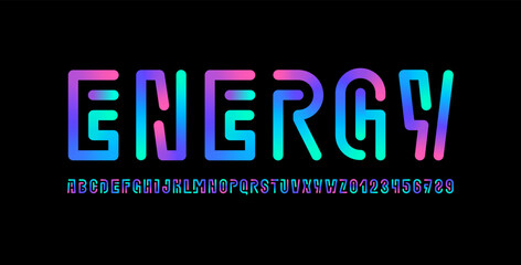 Obraz premium Technology abstract font alphabet made in bright style letters and numbers