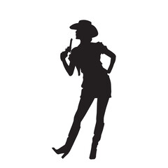 Illustration of American Cowgirl. isolated vector black silhouette.