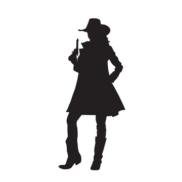 Illustration of American Cowgirl. isolated vector black silhouette.