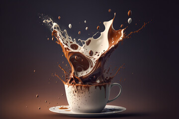 Aromatic coffee splashing in a Cappuccino cup. Generative AI. - obrazy, fototapety, plakaty