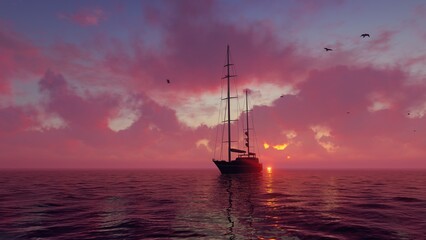 Yacht in the sea at sunset © MICHAEL KUK