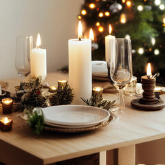 christmas dinner table setting for celebrating