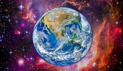 Planet Earth in the space. Millions of stars in the background. Sci-fi background photo with copy space for text. Elements of this image furnished by NASA.