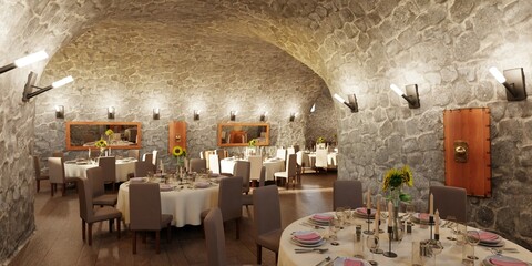 Realistic 3D Render of Cellar Restaurant