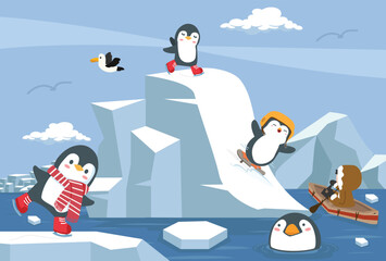  cartoon Penguins winter north pole arctic