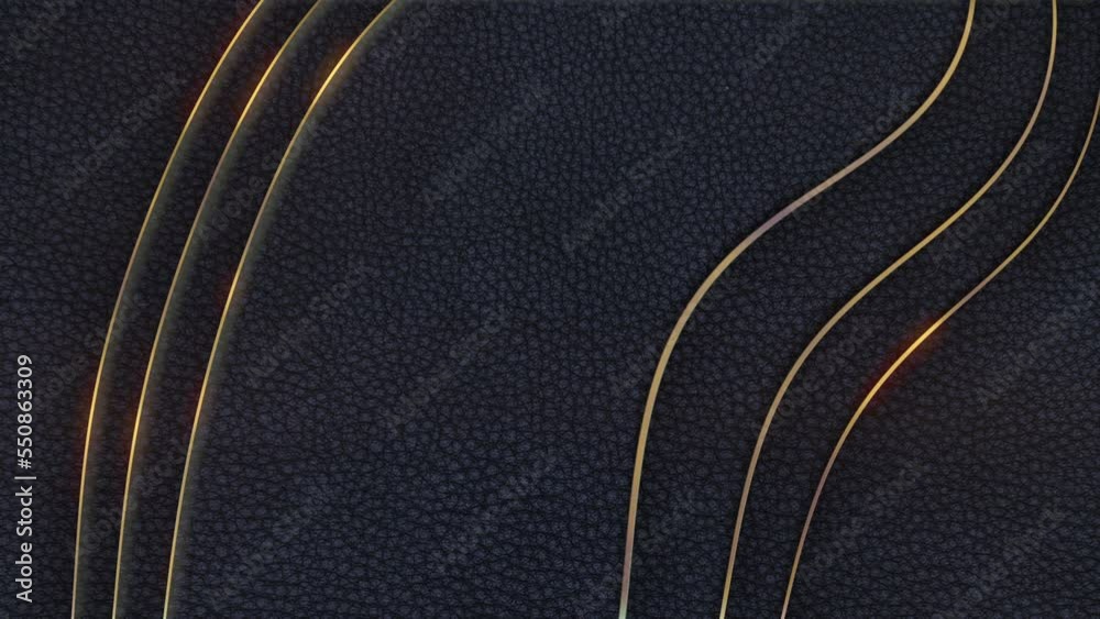 Poster Digital seamless loop luxurious animation of floating layers of dark leather with gold border. Abstract creative design background. 3d rendering. HD resolution