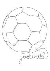 Obraz premium One continuous line of football ball with word. Thin Line Illustration vector concept. Contour Drawing Creative ideas.