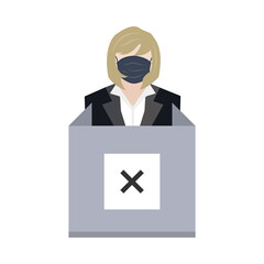woman voter wear mask with cross mark at polling station ep10