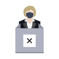 woman voter wear mask with cross mark at polling station ep12