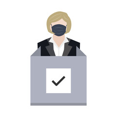 woman voter wear mask with right mark at polling station ep01
