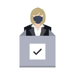 woman voter wear mask with right mark at polling station ep03