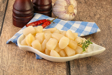 Raw scallop seafood in the bowl