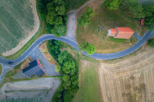 Aerial View of Rural Road in Norway