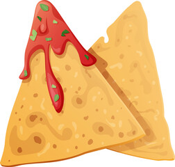 Nachos with salsa. Traditional Mexican food. Corn chips on a white background. Icon, food sticker. Fast food