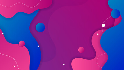 Colorful blue and pink purple gradient geometric background with fluid liquid blob wave shapes composition. Memphis abstract background template with copy space