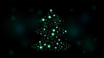 Sparkle magic xmas tree light. Greeting card Merry Christmas and Happy New Year. Vector