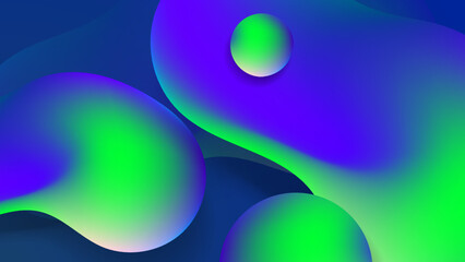 Modern abstract blue and green blob neon liquid fluid background with colorful gradient composition and 3d dynamic concept. Vector illustration. Minimal color gradient texture banner template.