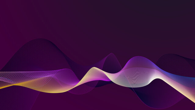 Modern abstract dark purple wave background with colorful gradient composition and 3d dynamic concept. Vector illustration. Minimal color gradient texture banner template. © TitikBak