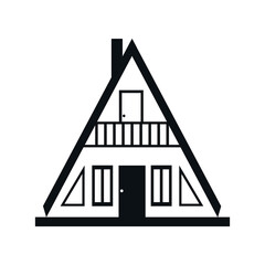 Vector icon of a two storey private house with a balcony on a white background. Architecture icon in flat style made from black lines.