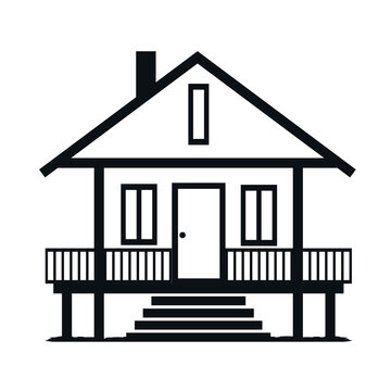 recommend clip art: Stilt house vector icon. Illustration of urban architecture in black and white.